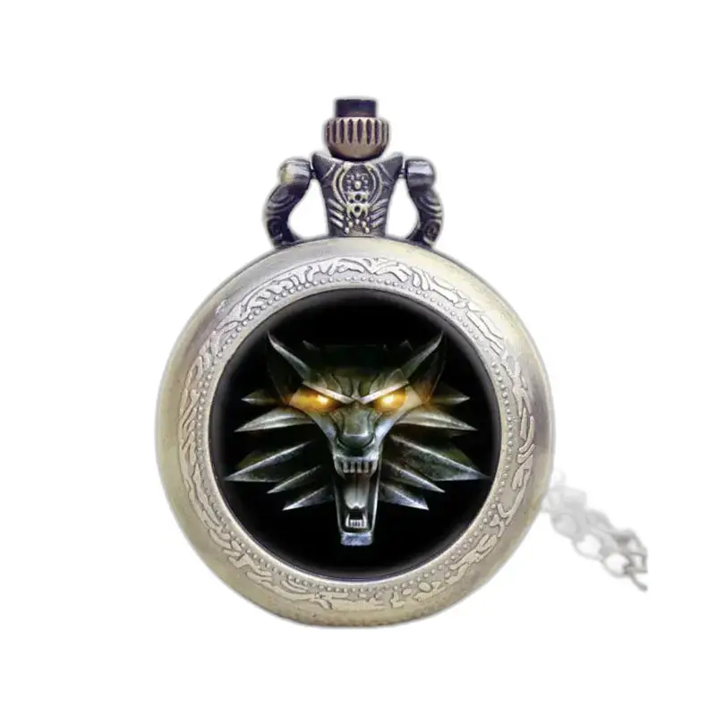 Metallic Wolf Necklace Watch with Bronze Gusset with protective flap decorated with a wolf