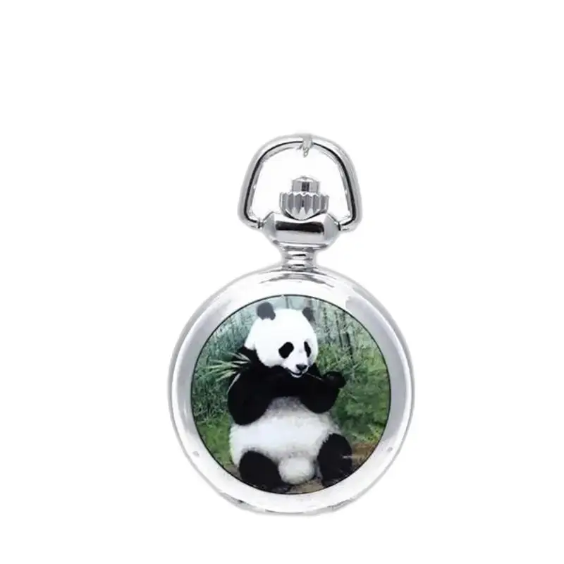 Vintage Style Panda Necklace Watch Silver with panda themed design on necklace watch