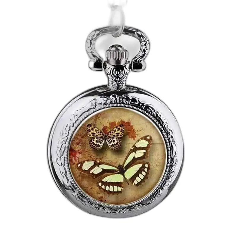 Stylish Stainless Steel Butterfly Necklace Watch with butterfly design on the dial