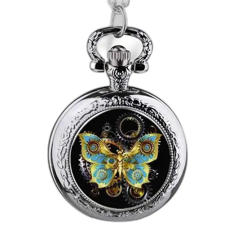 Stainless Steel Butterfly Necklace Watch with silver butterfly design