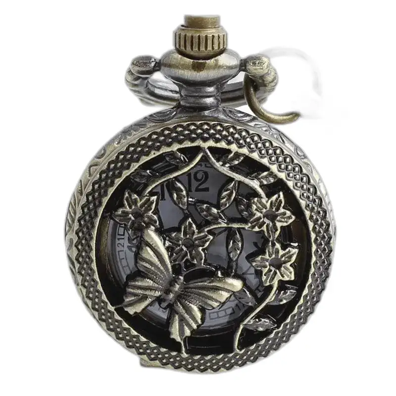 Vintage Bronze Butterfly Necklace Watch with an ornate butterfly design