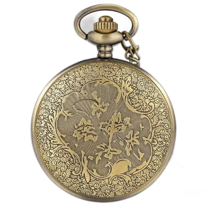 Bronze Fancy Quartz Necklace Watch displaying an ornate bronze pocket watch