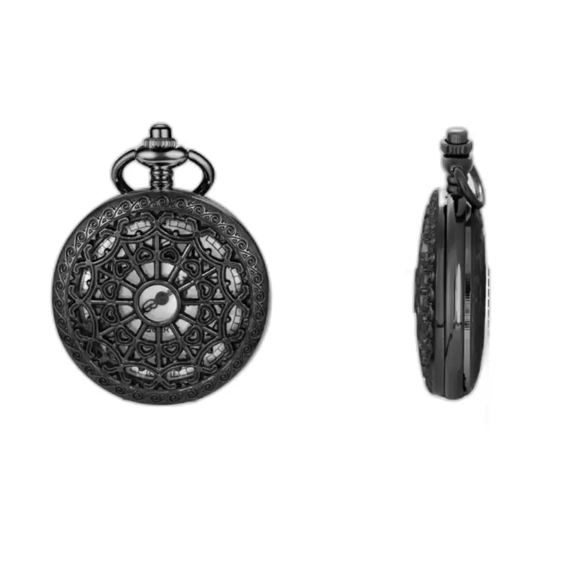 Steampunk Women's Black Quartz Necklace Watch decorated with black and elegant