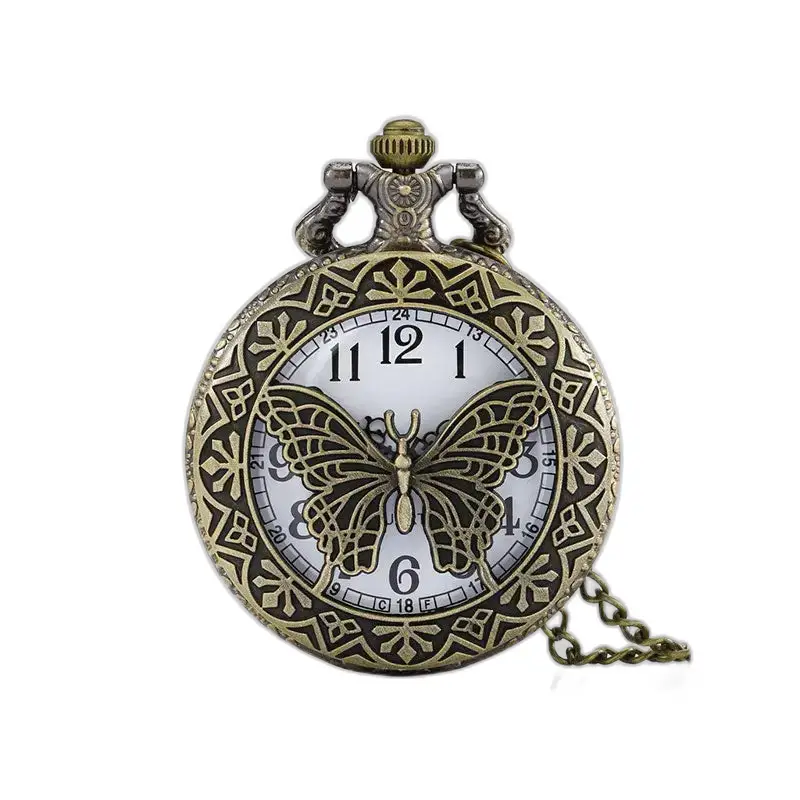 Women's Vintage Butterfly Quartz Necklace Watch with Elegant Butterfly Pattern