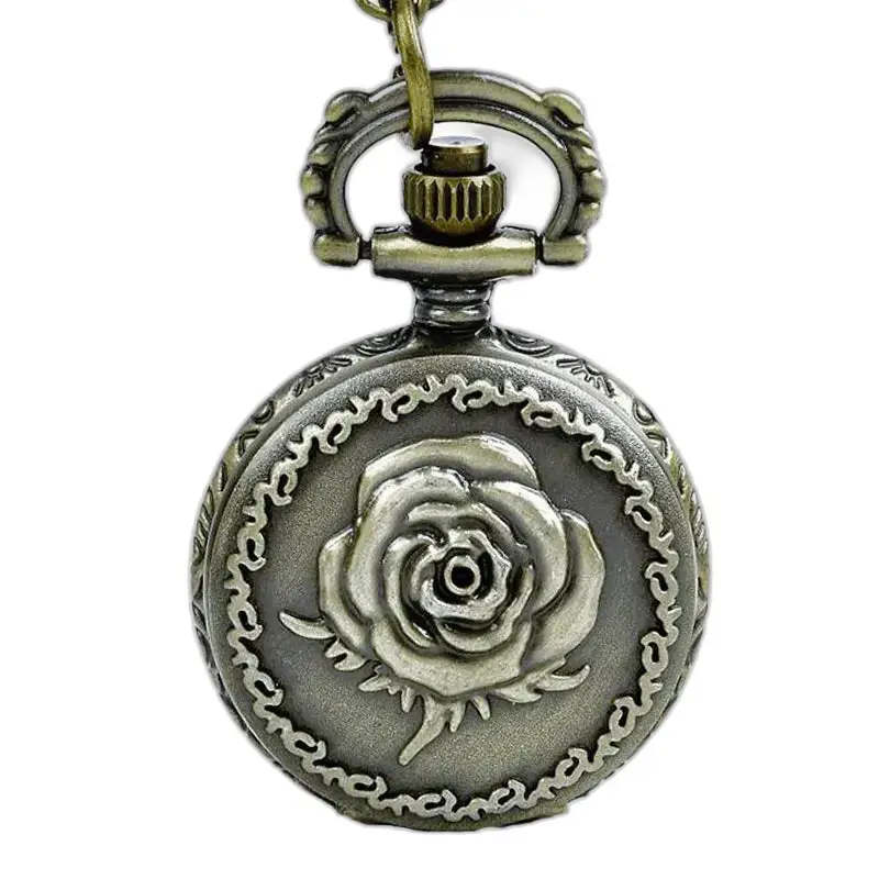 Vintage Rose Necklace Watch with Analog Dial and Rose Decorations