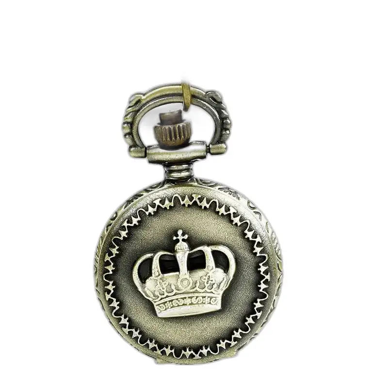 Royal Crown Vintage Bronze Necklace Watch with Antique Crown Ornate Pocket Watch
