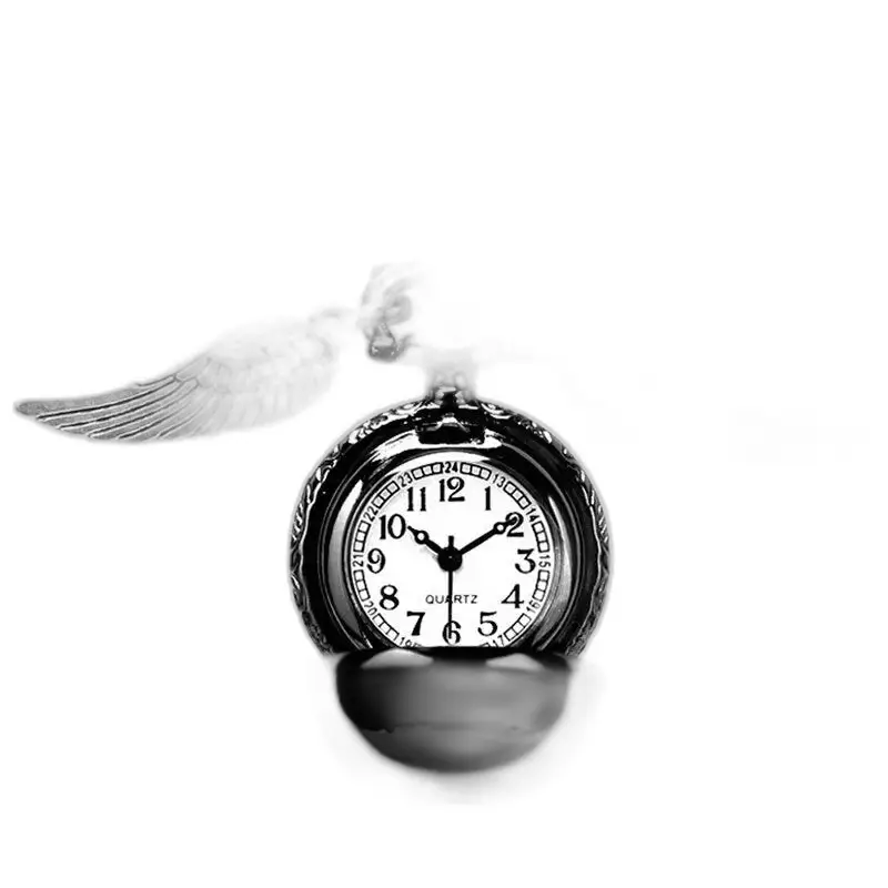 Retro Golden Snitch Necklace Watch in Bronze Gold Black with Elegant Winged Necklace Watch