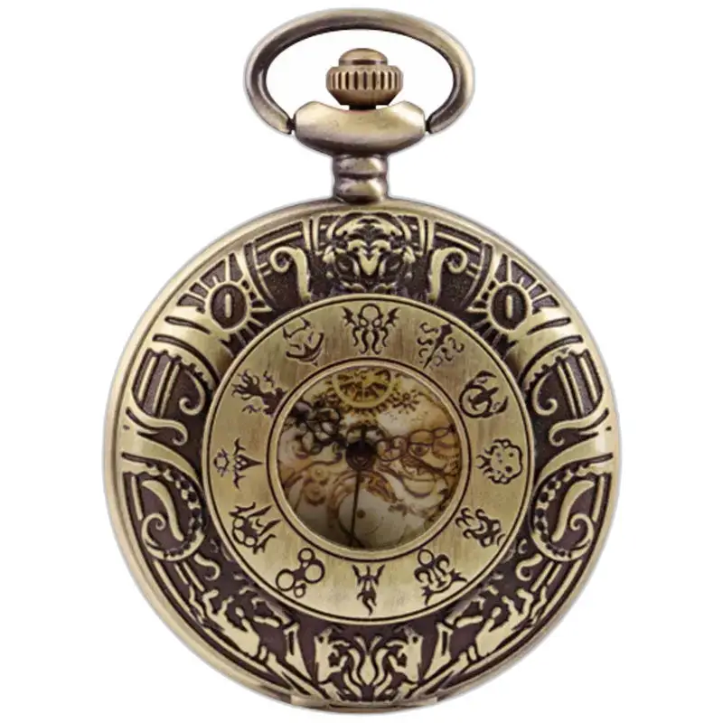 Vintage Necklace Watch with Roman Numerals and Elegant Bronze Ornaments