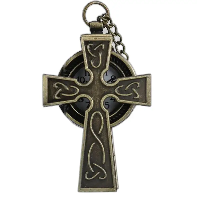 Vintage Bronze Cross Necklace Watch with a Celtic cross motif