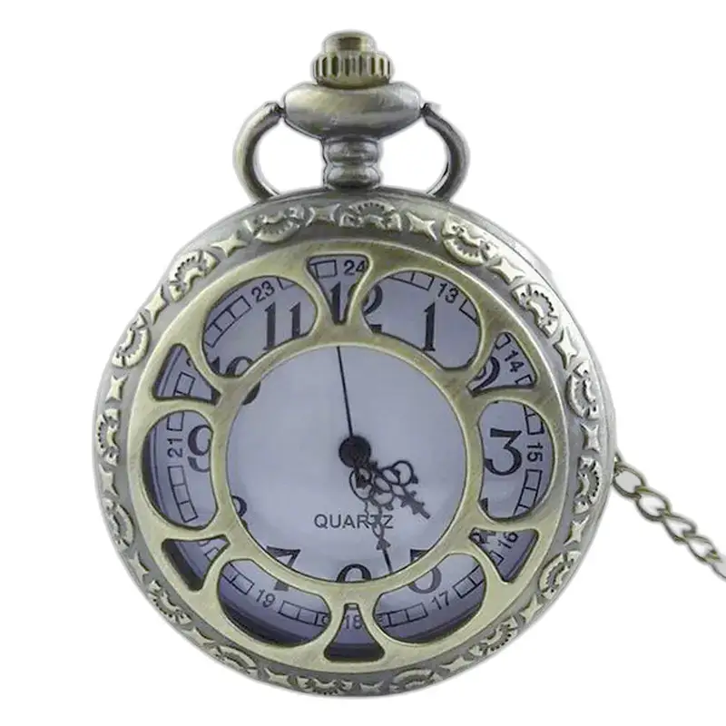 Vintage Quartz Women's Men's Necklace Watch with an elegant and ornate bronze case
