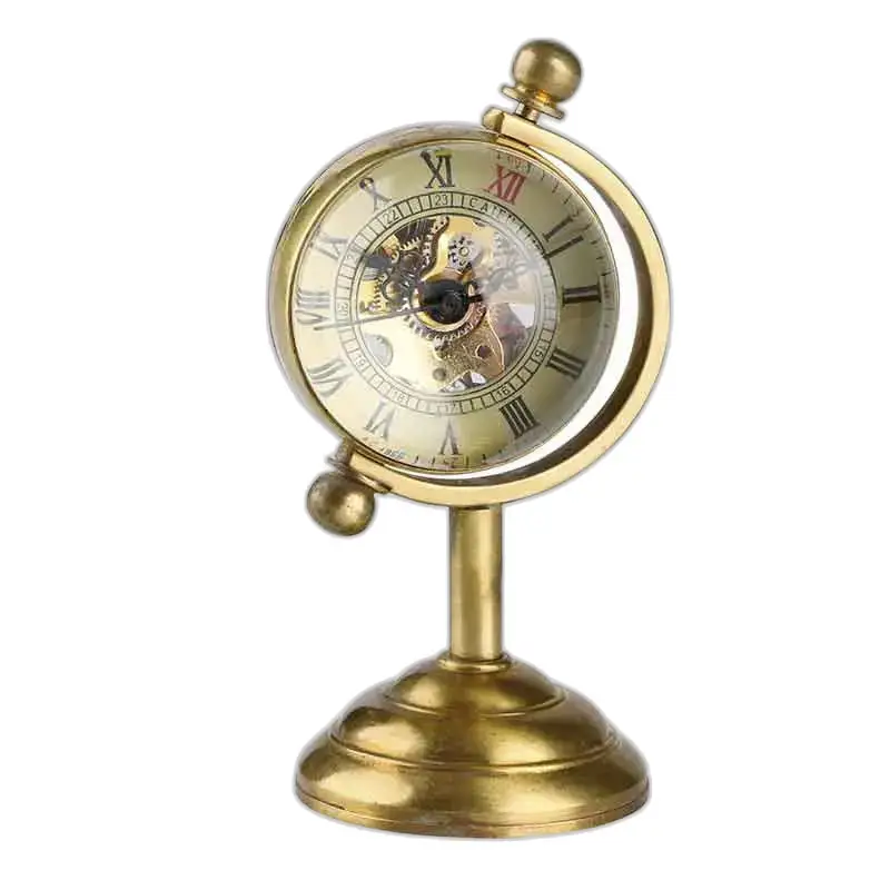 Gold globe clock with gears, ideal for a stylish luxury globe desk