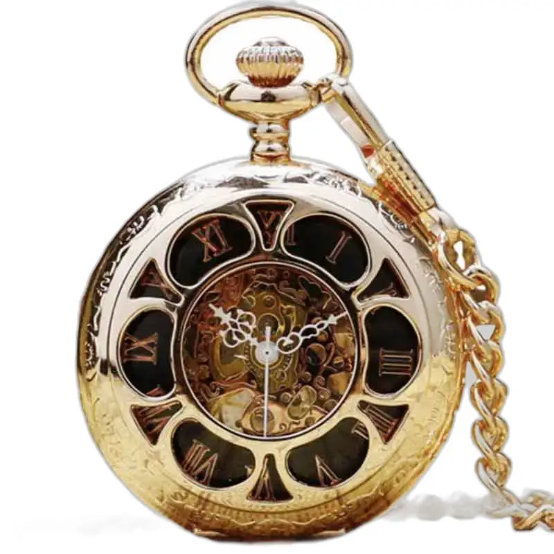 Luxury Gold Emerald Pocket Watch in gold with refined chain