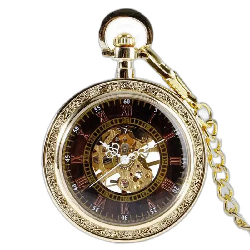 Luxury Gold Sapphire Pocket Watch with chain and gold finish