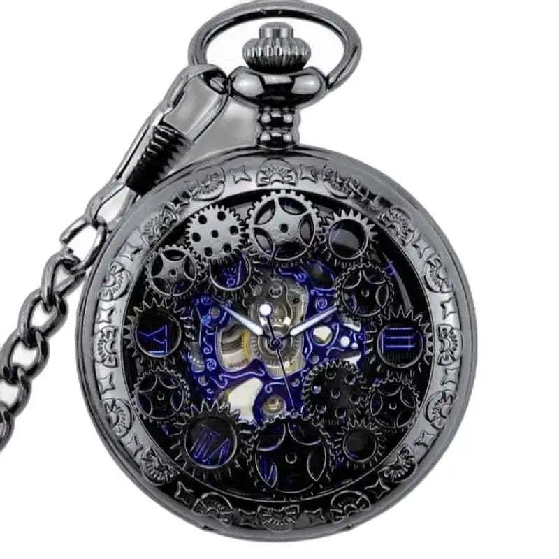Steampunk Chrome Pocket Watch with an elegant gunmetal finish