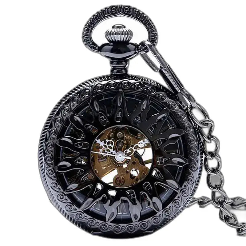 Steampunk Titanium Pocket Watch with an elegant black design