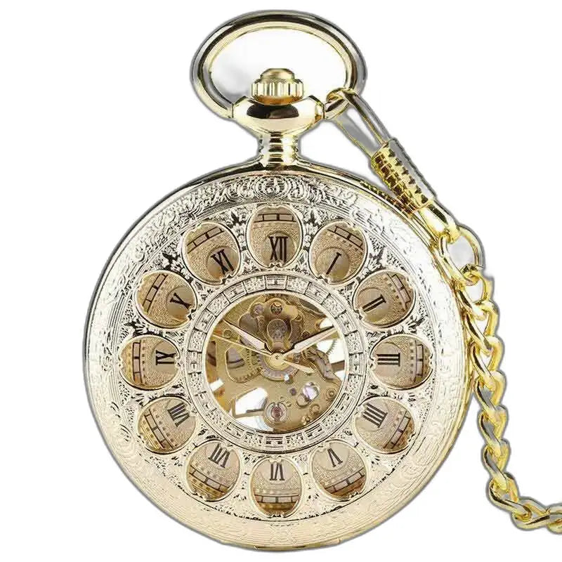 Luxury Gold Jade Pocket Watch with chain and elegant gold dial
