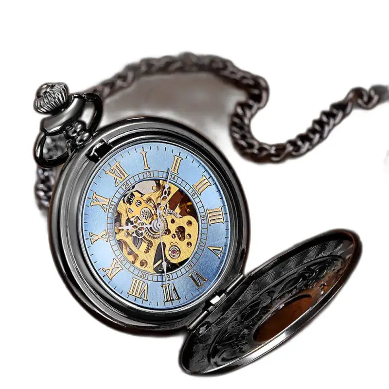 Women's Luminous Mechanical Pocket Watch with chain and open dial