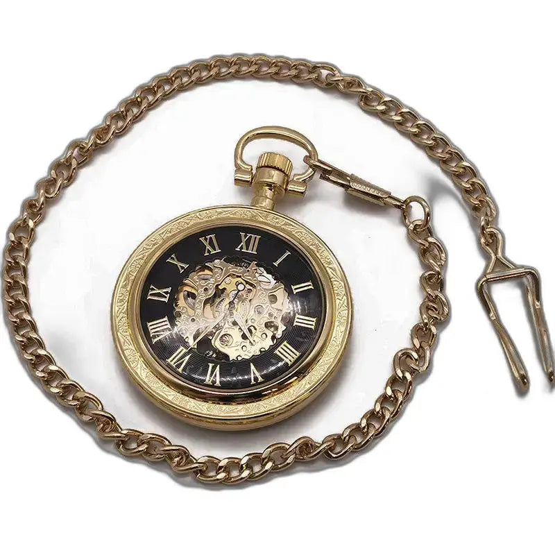 Vintage Silver Mechanical Pocket Watch with gold chain, classic and elegant style