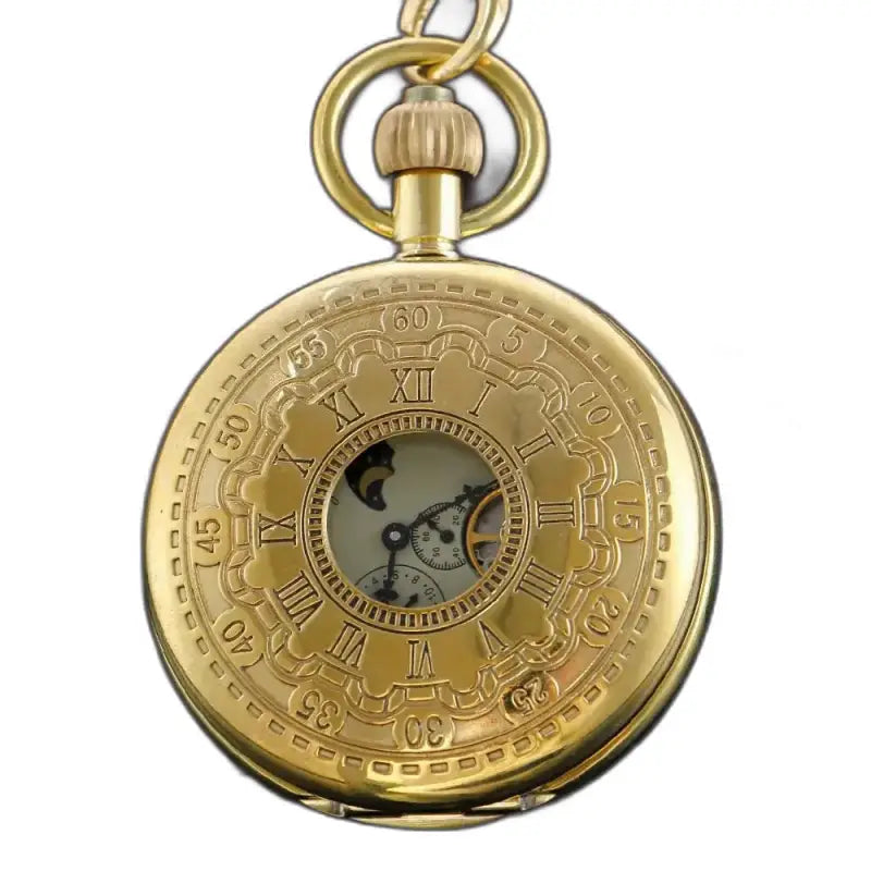 Moonlight Luxury Men's Pocket Watch with Gold Roman Numerals
