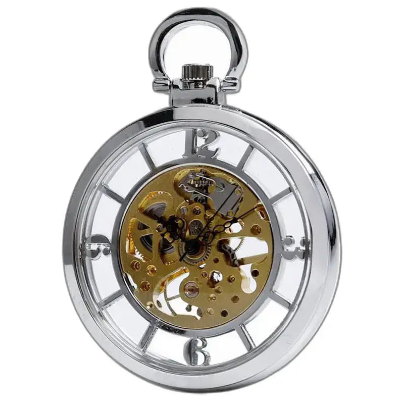 Skeleton Pocket Watch with Manual Winding and Silver Metal Skeleton Dial