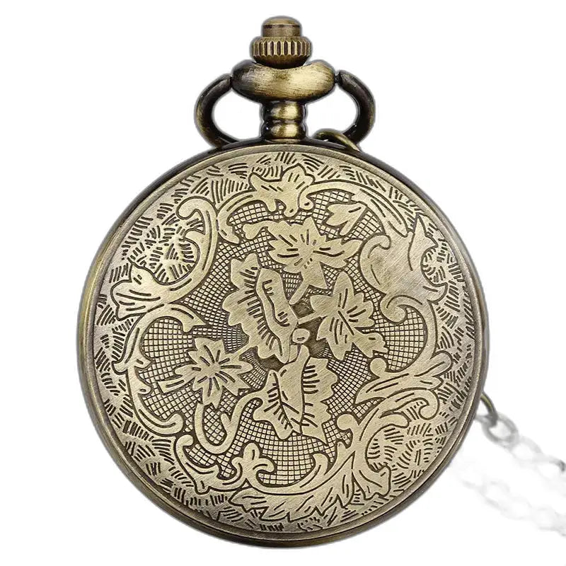 Vintage Mandala Bronze Necklace Pocket Watch with an elegant ornate bronze dial