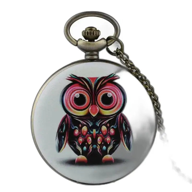 Multicolored Women's Necklace Pocket Watch with elegant and unique owl design
