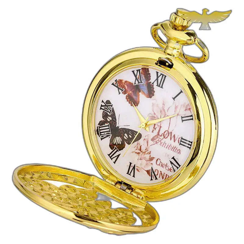 Butterfly Gold Pocket Watch Elegant design with quartz movement, refined style
