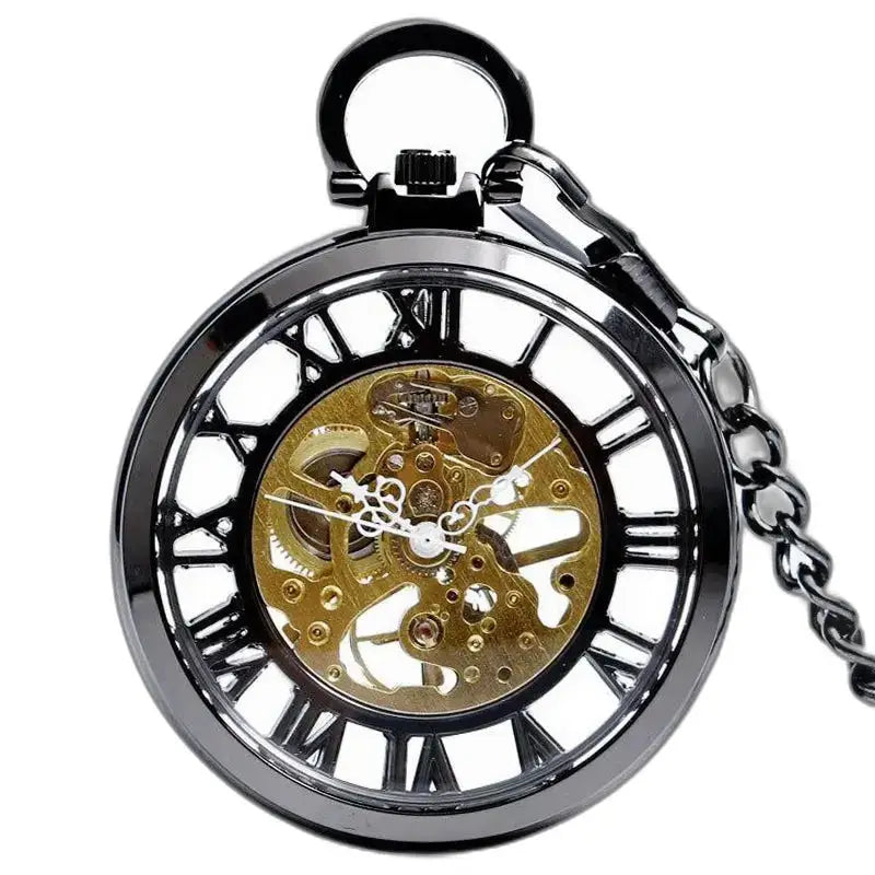 Modern Skeleton Silver Men's Women's Pocket Watch with chain and elegant design