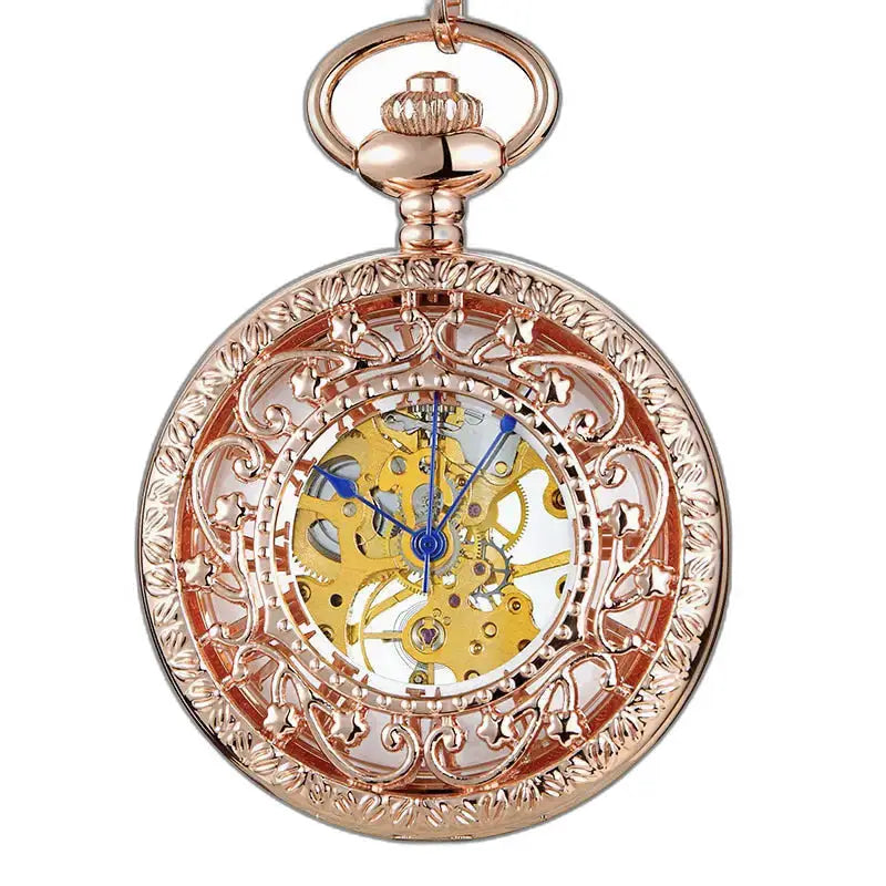 Steampunk Luxury Handcrafted Mechanical Pocket Watch with rose gold watch
