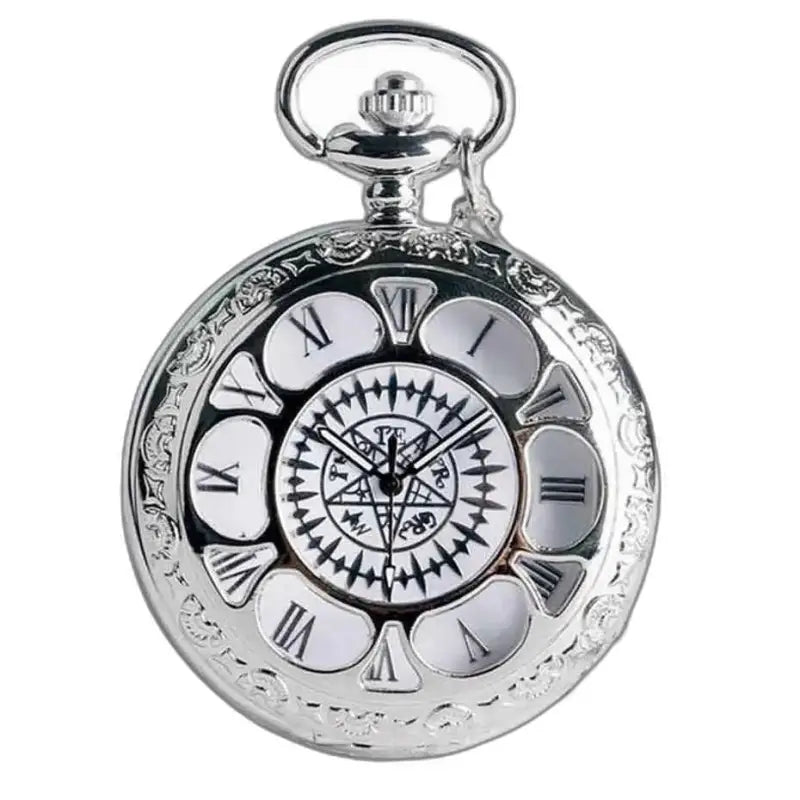 Elegant silver pendant watch with chain and Roman numerals