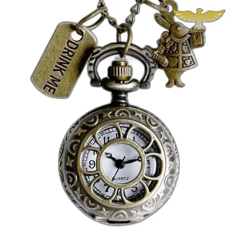 Women's pendant pocket watch with medallion chain and vintage charm