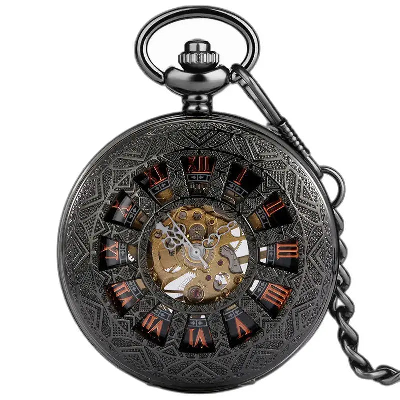 Steampunk Iridium Gothic Design Pocket Watch with an ornate black dial