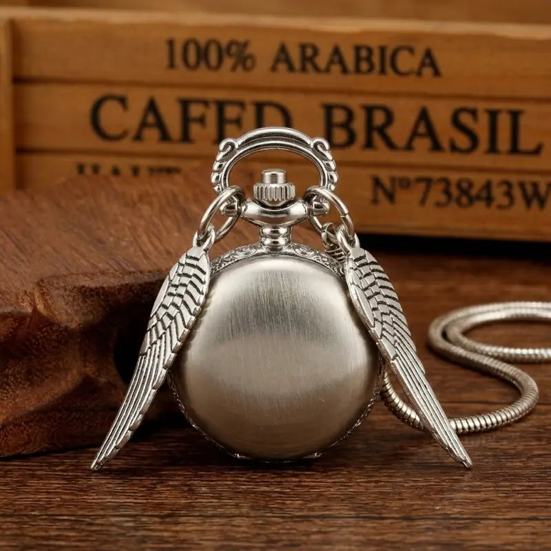 Winged Quartz Pocket Watch Necklace for Women Gold Silver Bronze