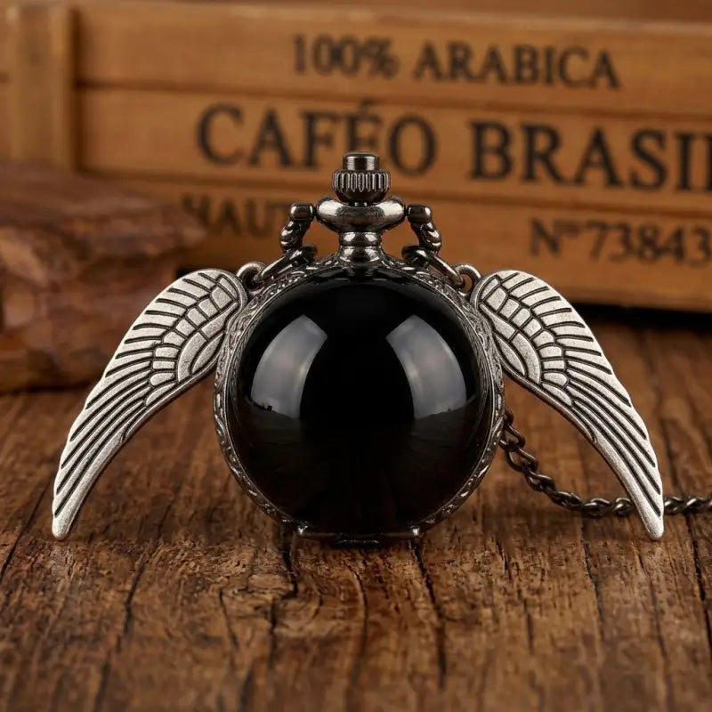Winged Quartz Pocket Watch Necklace for Women Gold Silver Bronze