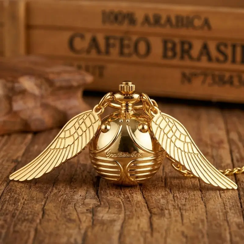 Winged Quartz Pocket Watch Necklace for Women Gold Silver Bronze