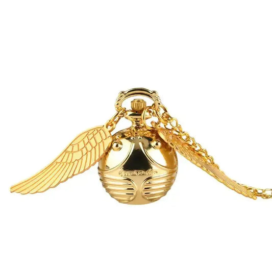 Winged Quartz Pocket Watch Necklace for Women Gold Silver Bronze
