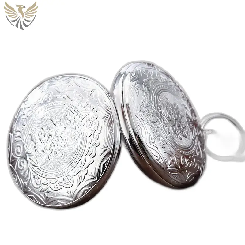 Men's engraved automatic pocket watch - detail of the floral engraving on the cover and case back