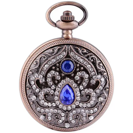 Elegant Blue Stone Necklace Pocket Watch