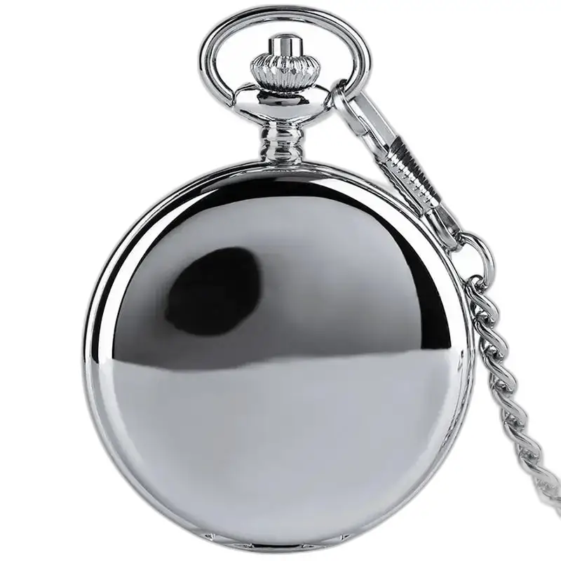 Montre à gousset double clapet chic moderne en argent avec chaîne brillante