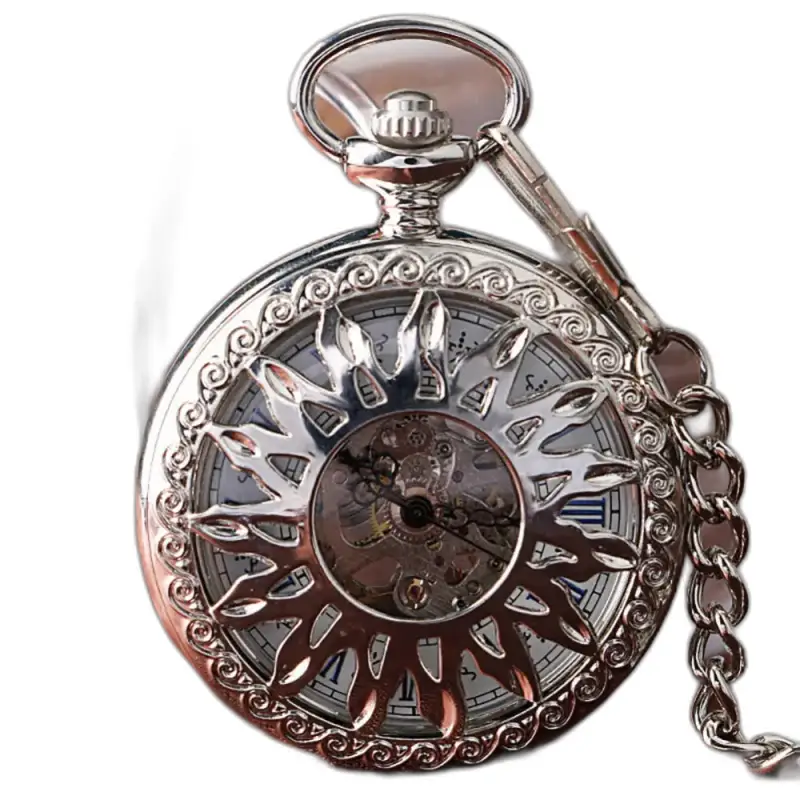 Montre à gousset Mécanique Golden Sun avec un boîtier argenté élégant