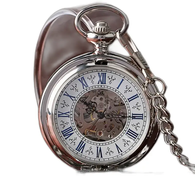 Montre à gousset mécanique Golden Sun avec chaîne en argent élégant