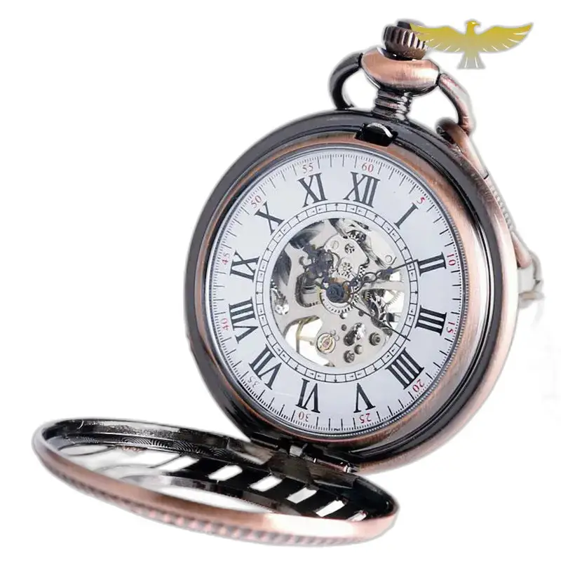 Montre à gousset mécanique luxe en cuivre au design unique avec cœur squelette