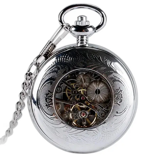 Royal Silver Pocket Watch Chic Hunter Case with elegant mechanism