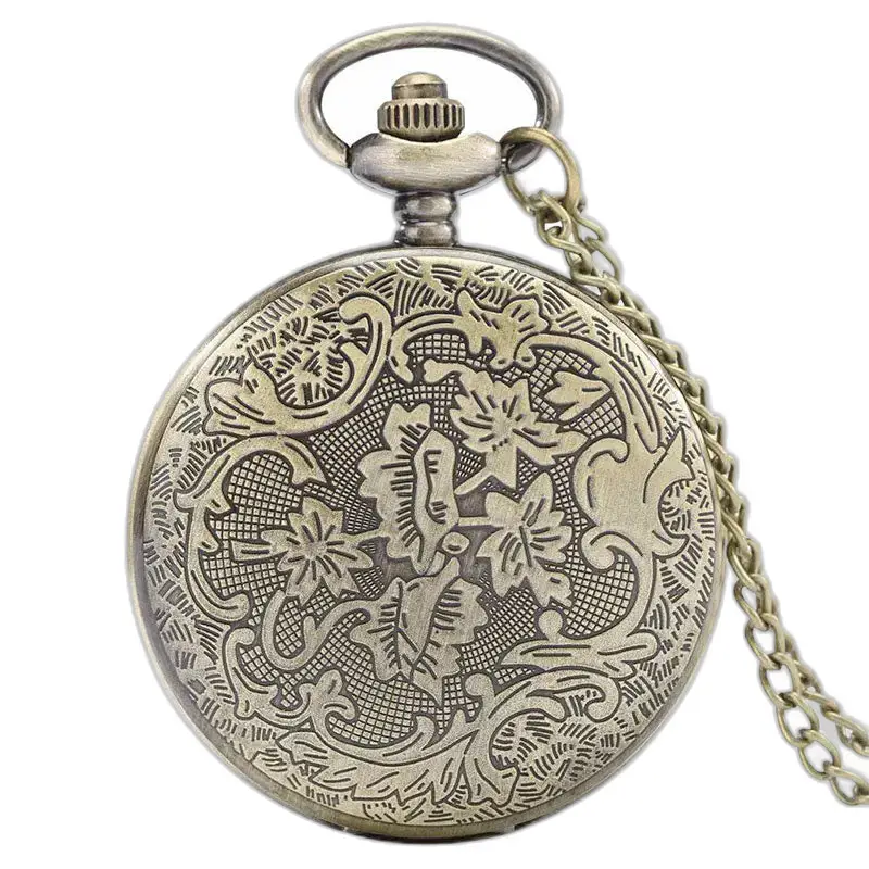 Montre collier rétro Fleur Vintage en bronze avec une montre de poche antique ornée