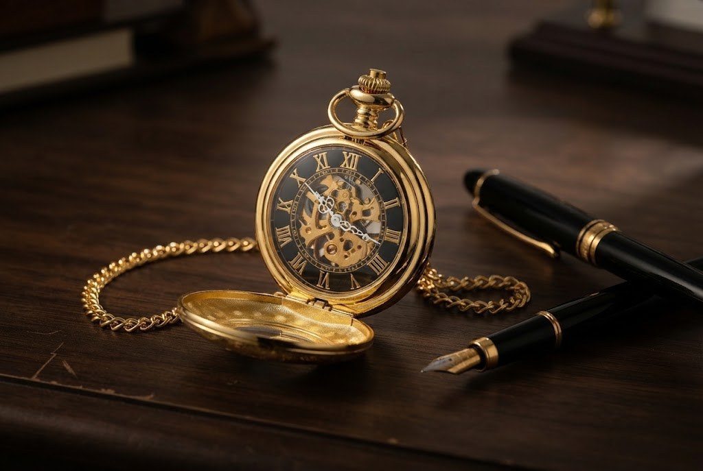Montre à Gousset Mécanique Chasseur Homme - Doré et cadran squelette noir