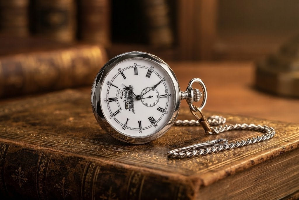 Montre à Gousset Mécanique Open Face Vintage - Locomotive sur cadran blanc